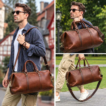 Leather Duffle Bag for Men, Custom Travel Weekender Bag, Personalized Mens Overnight Carry On Bag, Ferlino