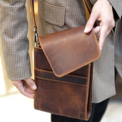 Avenor – Handcrafted Crazy Horse Leather Crossbody Bag & Slim Vertical Messenger Purse