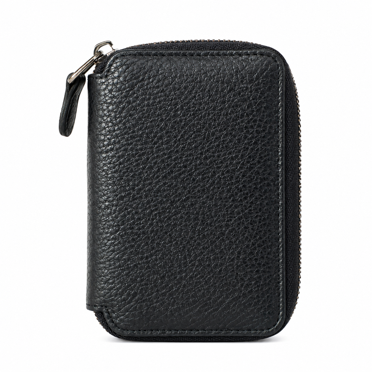 Vanguard handcrafted black Crazy Horse leather zip-around wallet front view - Yubello
