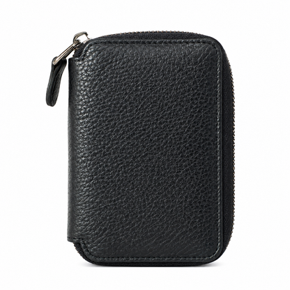 Vanguard handcrafted black Crazy Horse leather zip-around wallet front view - Yubello