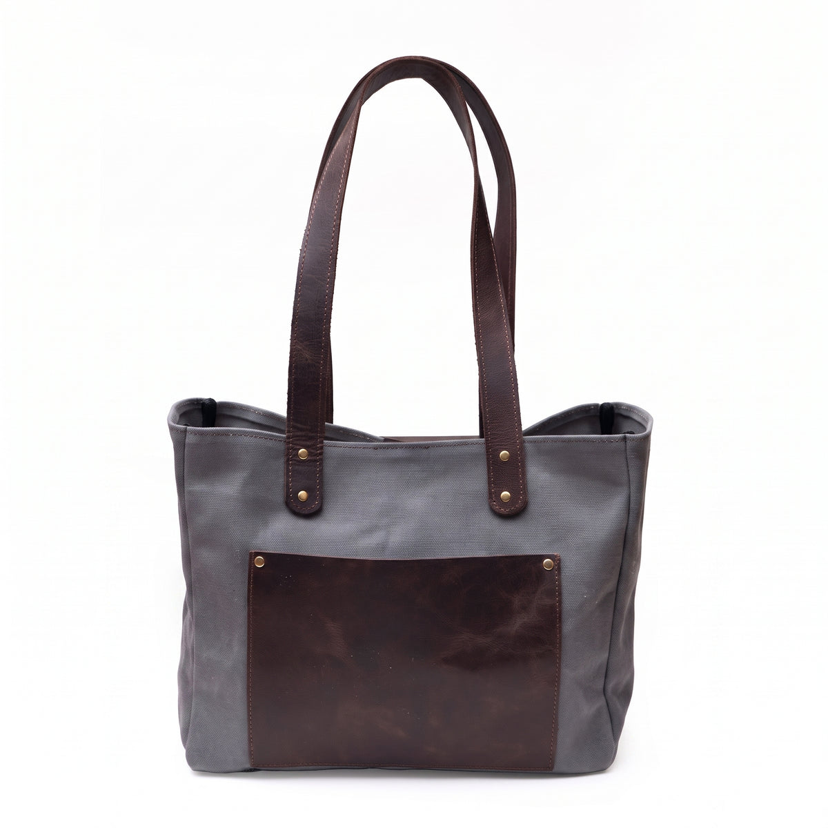 Verdelle handcrafted olive green canvas and brown leather tote bag front view - Yubello