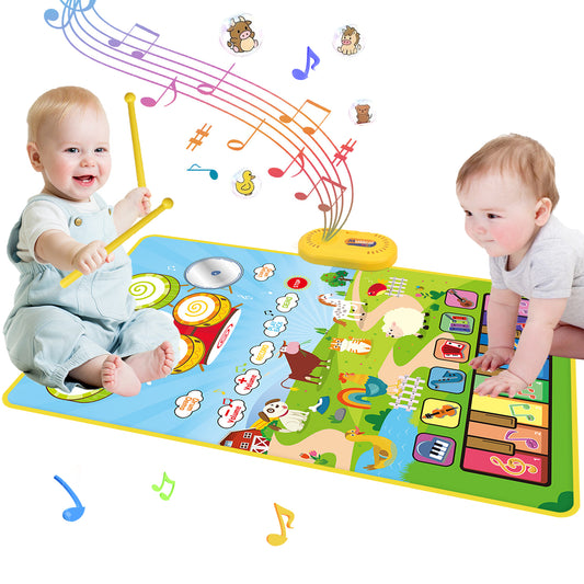3-in-1 Musical Mat Toy – Piano & Drum Floor Blanket with Sticks for Toddlers Ages 1–3