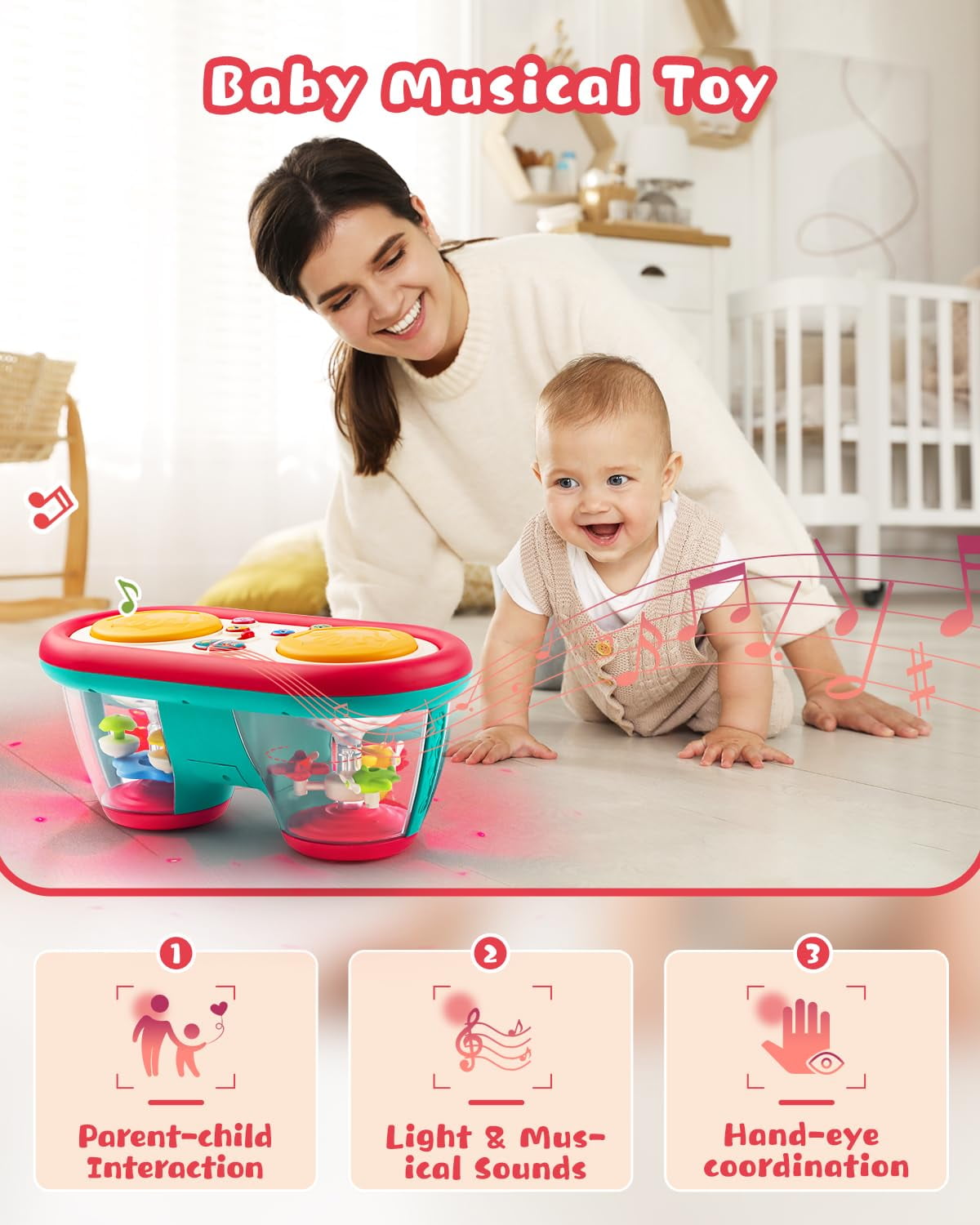 Light-Up Baby Drum Toy – Musical & Sensory Toy for 12–18 Month Toddlers