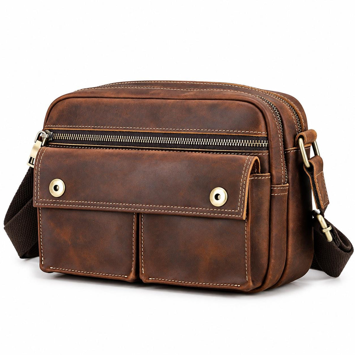 Personalized Leather Crossbody Bag for Men, Custom Mens Messenger Bag, Multi Pocket Shoulder Travel Bag Fits iPad Mini, Corvino
