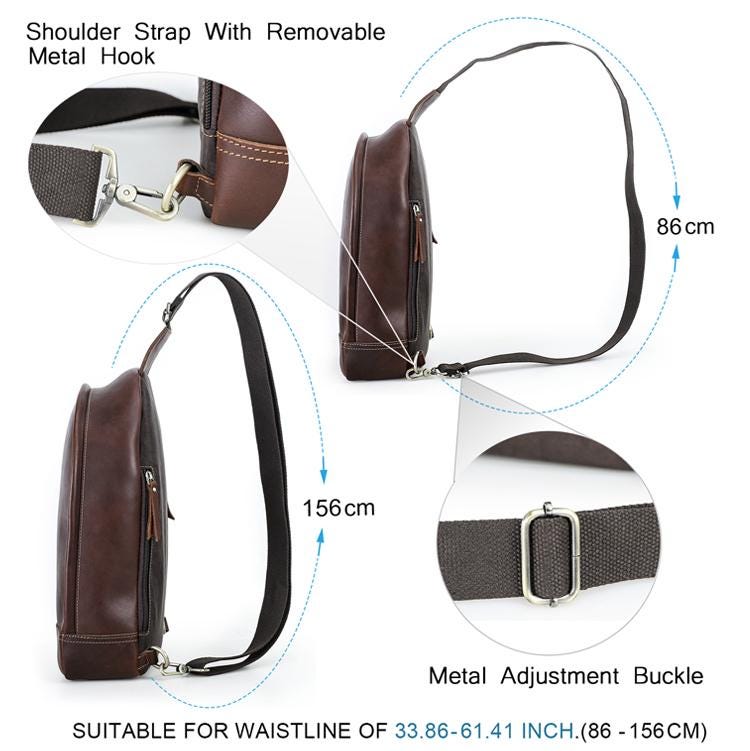 Leather Sling Bag for Men, Custom Crossbody Backpack Fits 13.3 Inch Laptop, One Shoulder Chest Bag, Bellagra