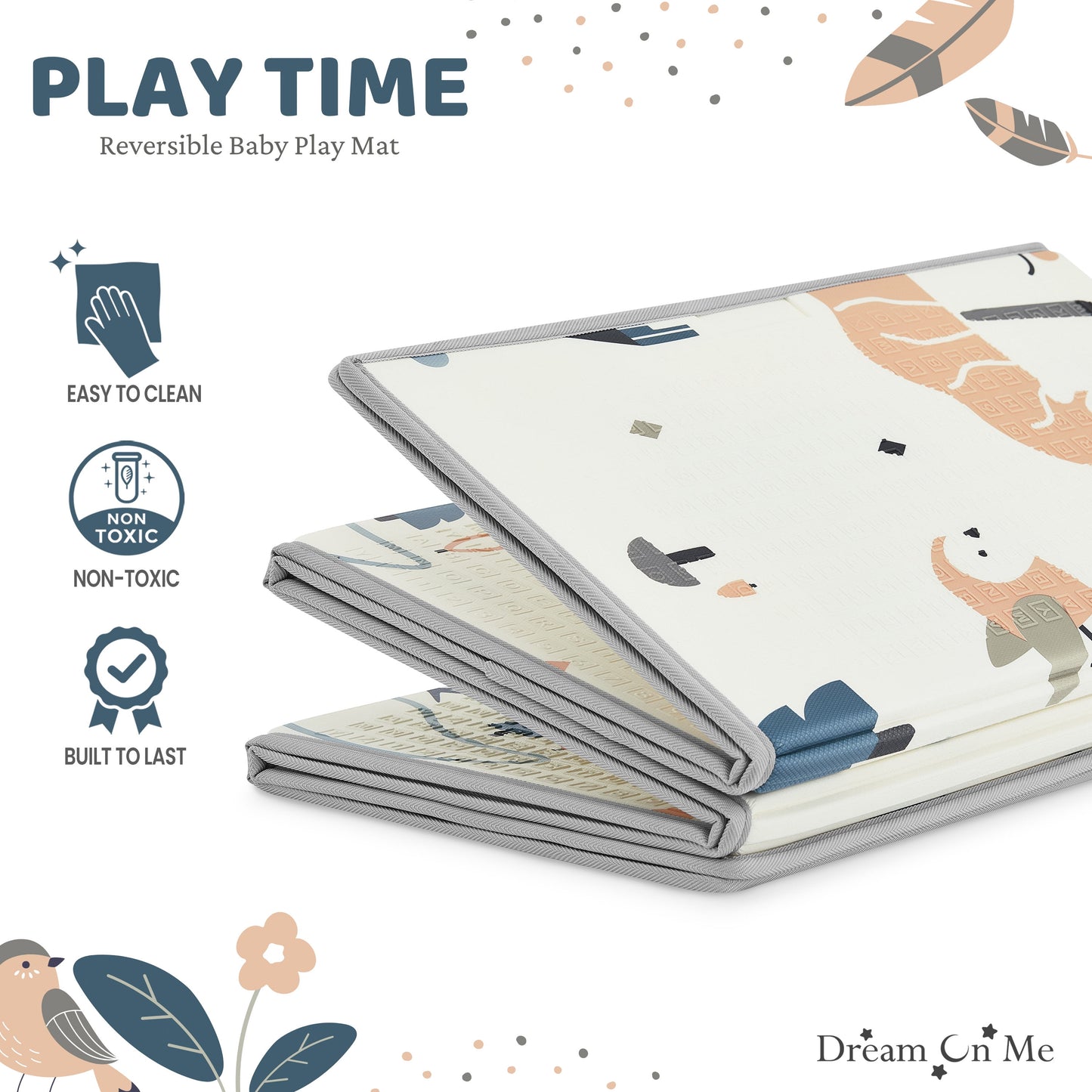 Reversible Foldable Baby Play Mat – Extra Large Thick Foam with Animal Design