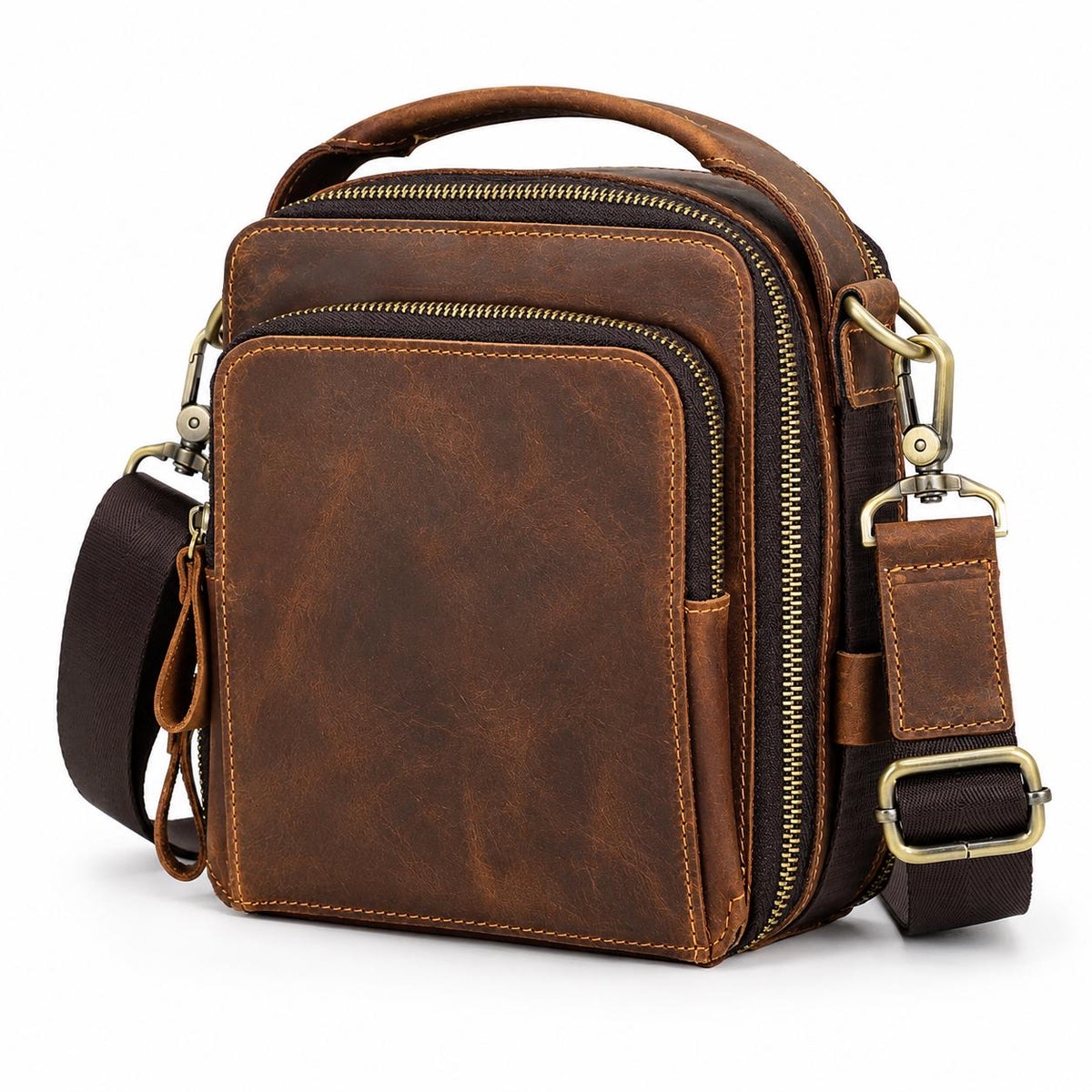 Leather Crossbody Bag for Men, Custom Mens Messenger Bag Fits iPad Mini, Vertical Travel Shoulder Bag with Handle, Moretti