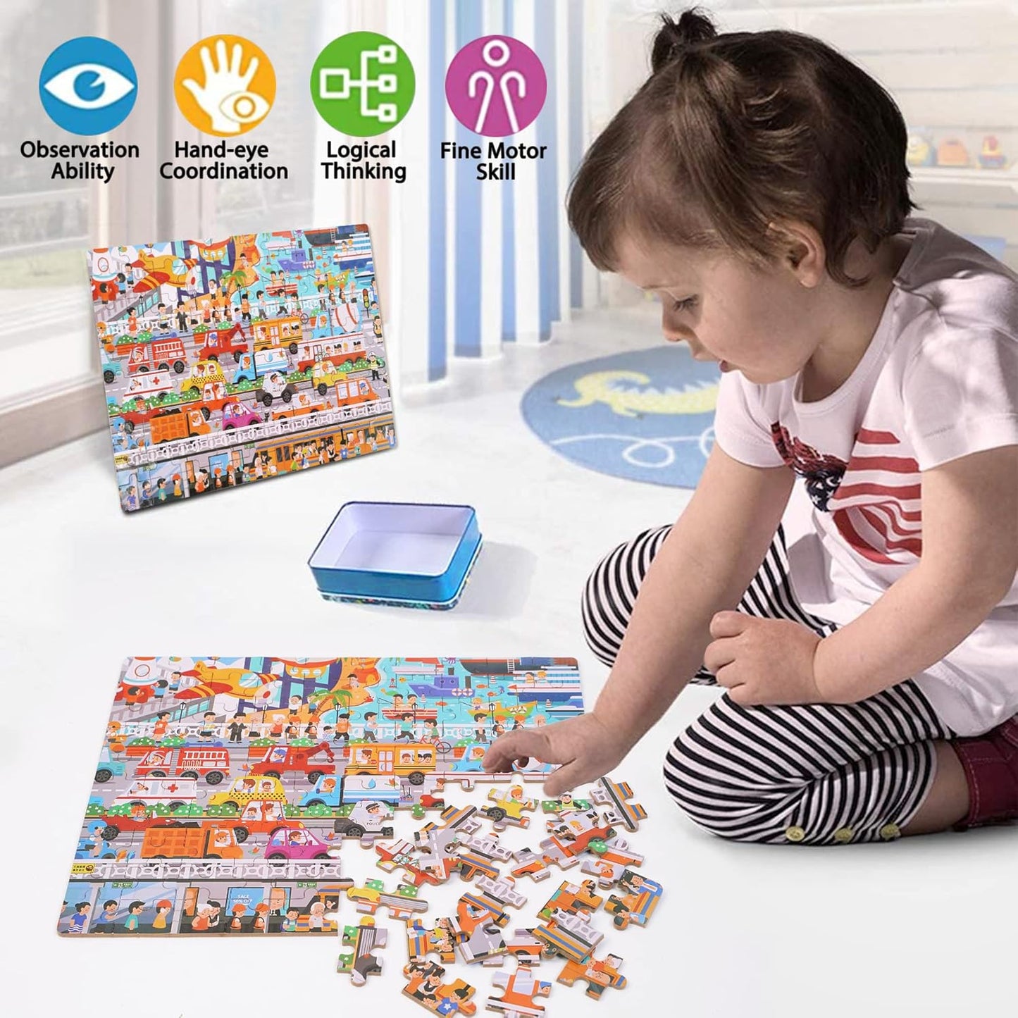 Educational Kids Puzzle – 100-Piece Communication Jigsaw for Ages  Metal Box