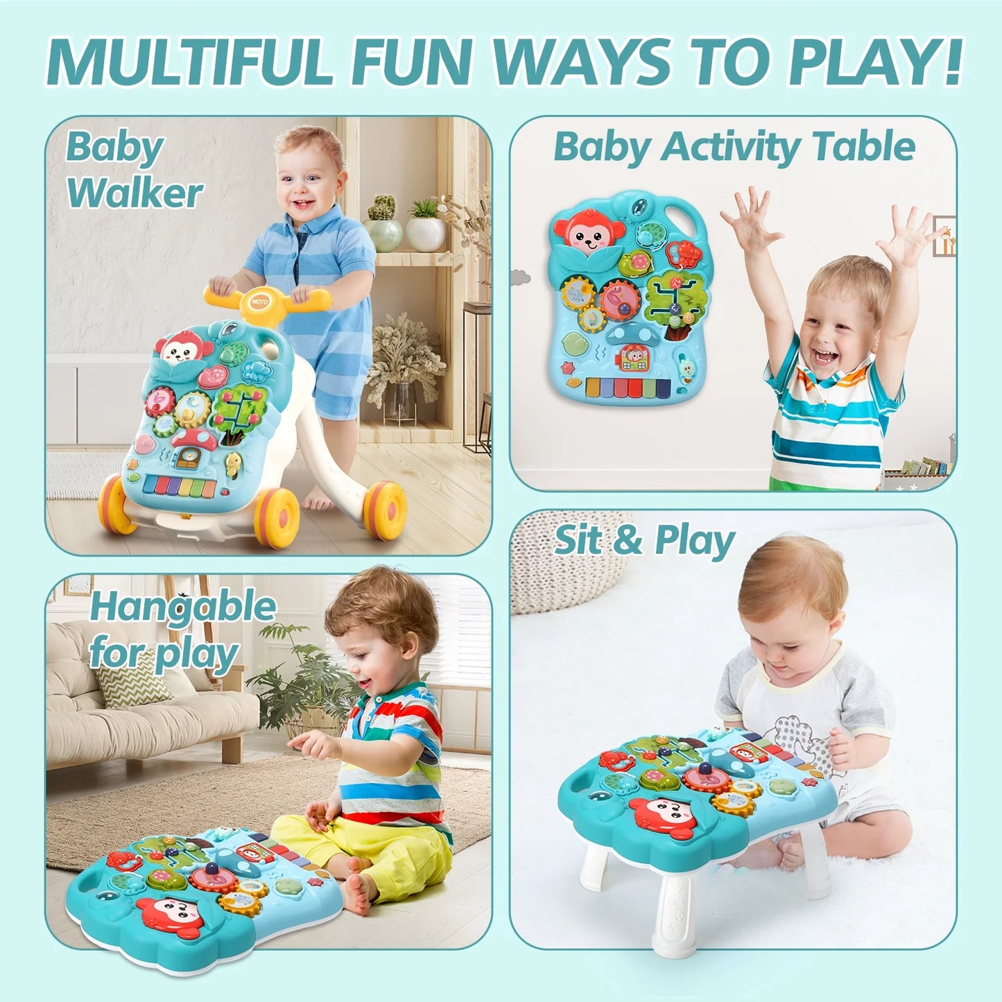 2-in-1 Baby Walker & Musical Activity Table – Sit-to-Stand Learning Toy for Toddlers