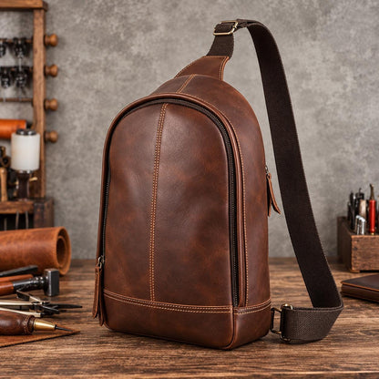 Leather Sling Bag for Men, Custom Crossbody Backpack Fits 13.3 Inch Laptop, One Shoulder Chest Bag, Bellagra