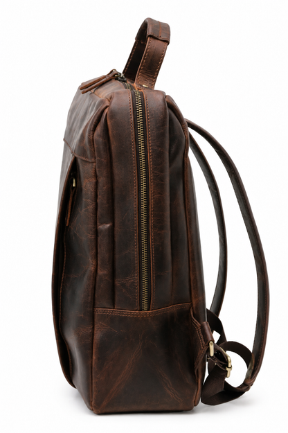 Altair handcrafted brown leather convertible backpack briefcase on model street style - Yubello
