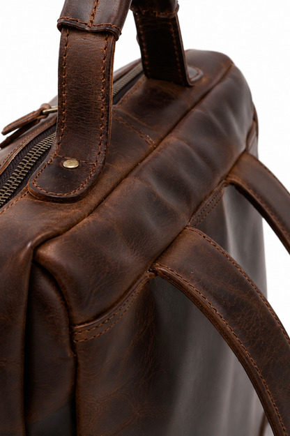 Altair handcrafted brown leather convertible backpack briefcase on model street style - Yubello
