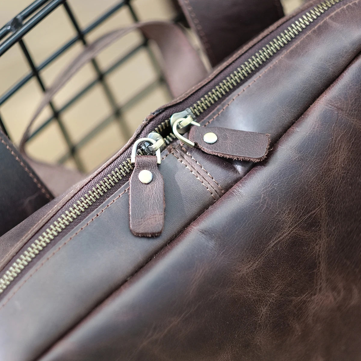 Arden handcrafted dark brown leather backpack laptop commuter daypack front view - Yubello