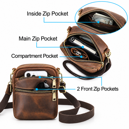 Aureston Handcrafted Genuine Leather Crossbody Bag, Belt Pouch & EDC Shoulder Pack