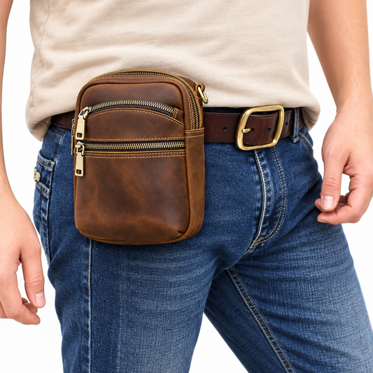 Aureston Handcrafted Genuine Leather Crossbody Bag, Belt Pouch & EDC Shoulder Pack