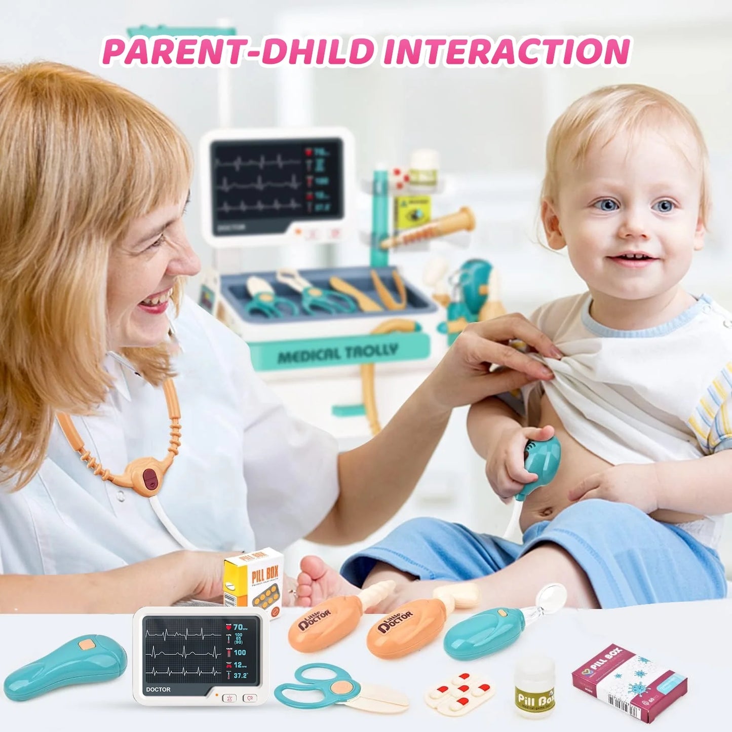 Kids Doctor Playset – 26PCS Medical Role Play Kit with Mobile Cart for Boys & Girls