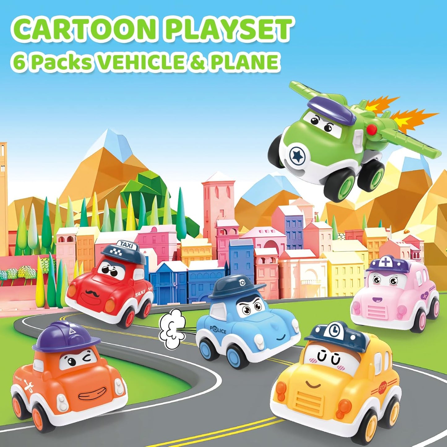 6 Piece Toy Car with Portable Mat