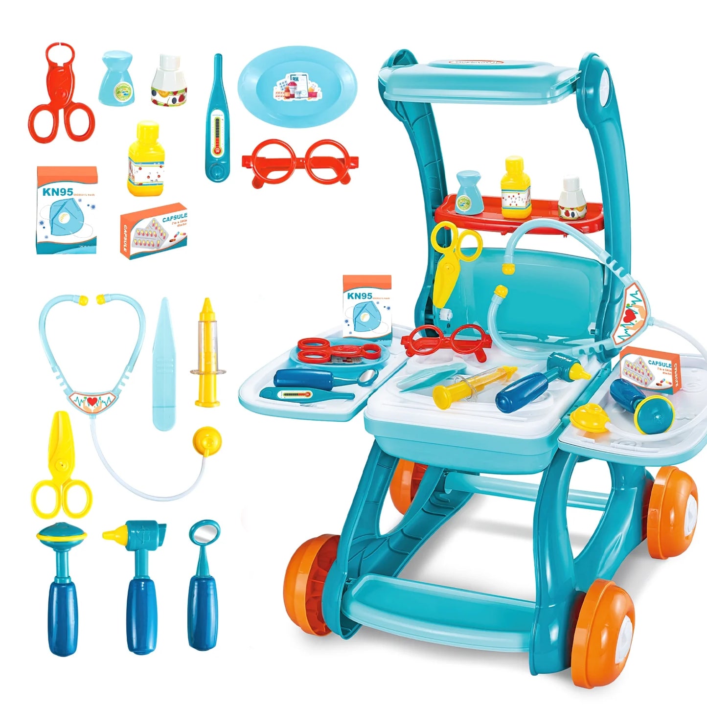 Kids Doctor Pretend Play Set – 16PCS Medical Station Toy with Mobile Cart 