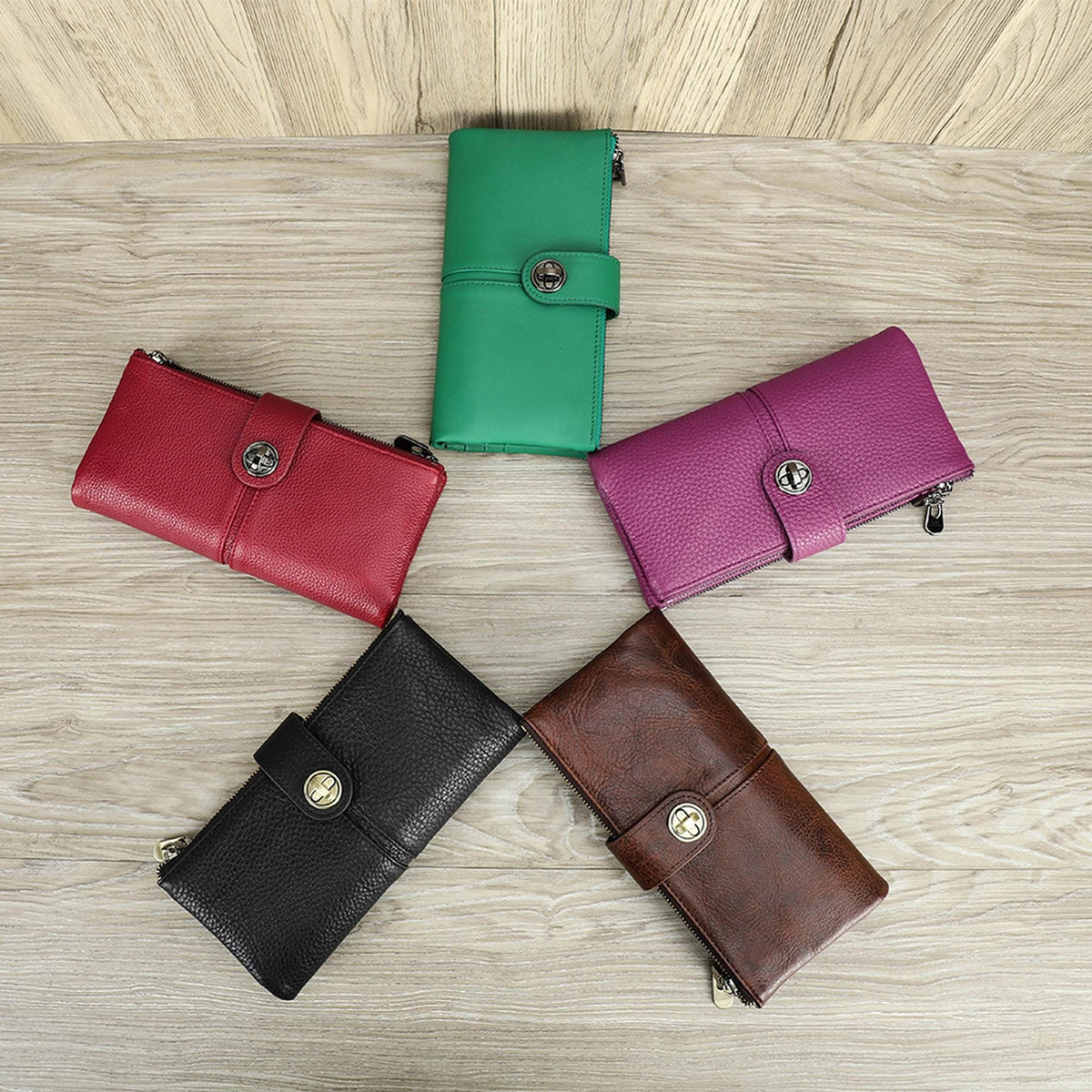 Personalized Leather Long Wallet for Women, Custom Double Zipper Clutch Purse, Twist Lock Card Holder Phone Wallet, Gift for Her, Orlando