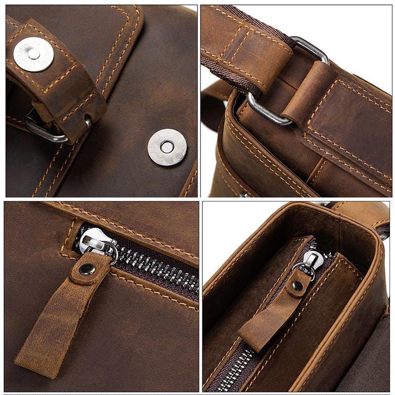 Leather Messenger Bag for Men, Custom Mens Briefcase Fits 12 Inch Laptop, Shoulder Crossbody Work Bag, Celvano