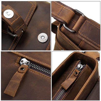 Leather Messenger Bag for Men, Custom Mens Briefcase Fits 12 Inch Laptop, Shoulder Crossbody Work Bag, Celvano