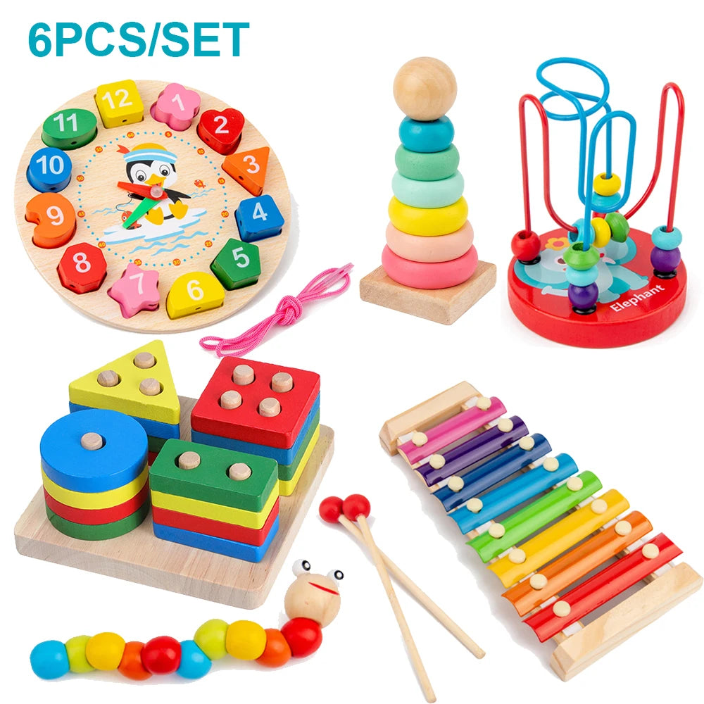 Montessori Wooden Toys Set – 5-6 Piece Educational Puzzle & Learning Toy for Babies