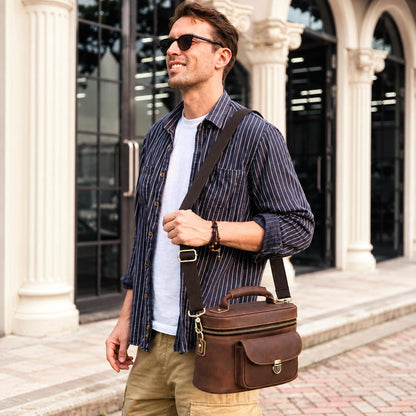 Leather Camera Crossbody Bag for Men, Custom DSLR Shoulder Bag, Vintage Travel Work Bag, Groomsmen Gift, Bellini