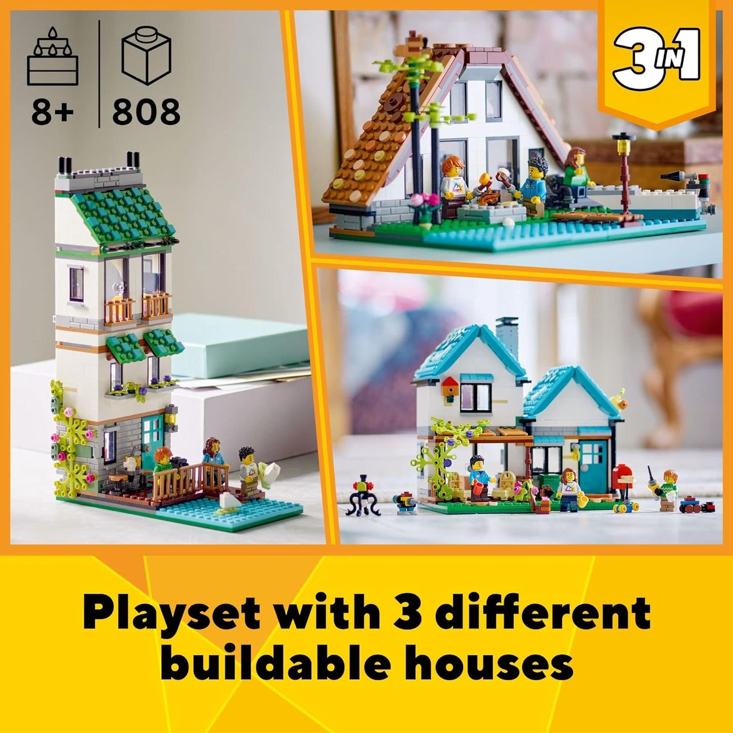 3-in-1 Cozy House Building Kit – Toy Figures & Playsets for Boys & Girls 