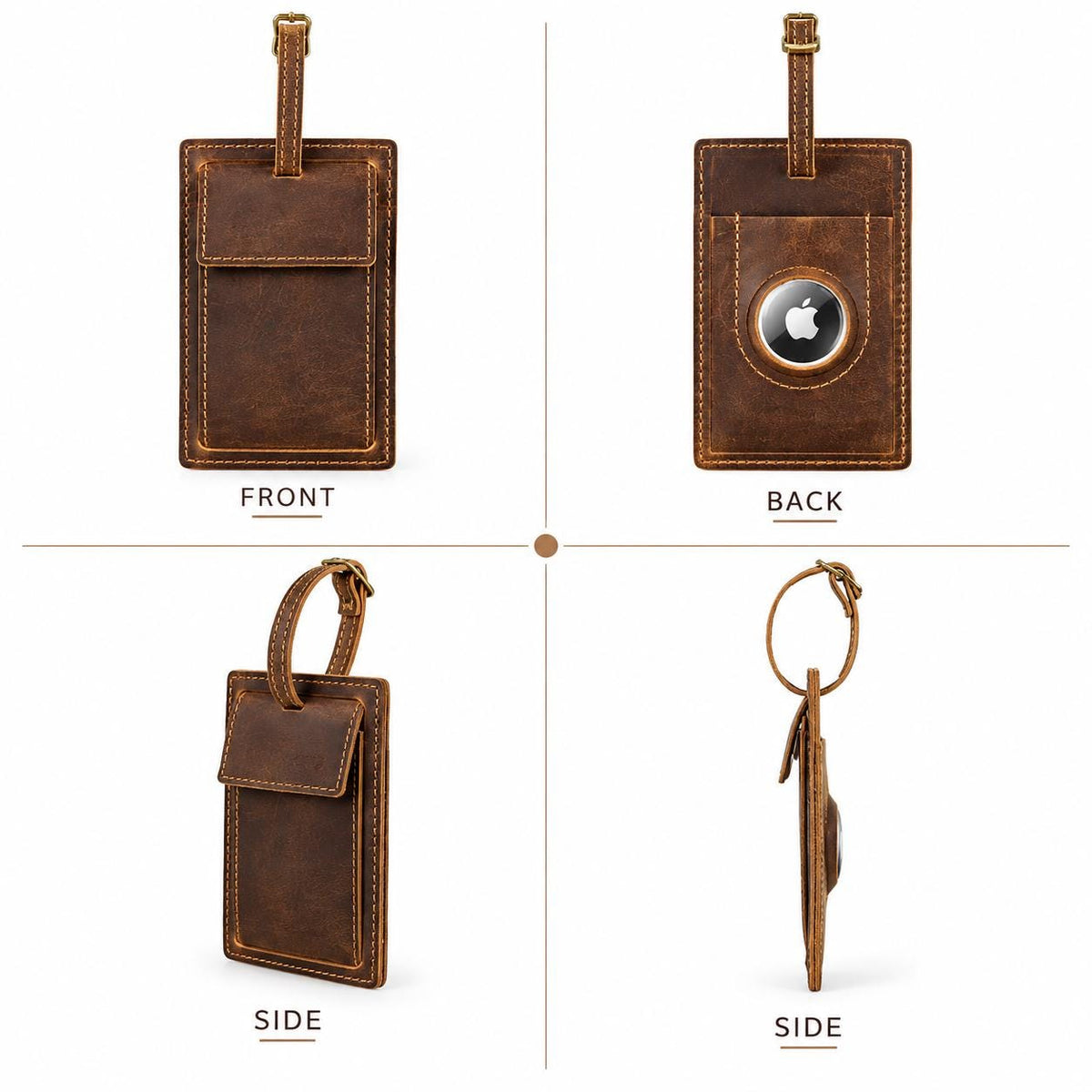 Marlow-Personalized Leather Luggage Tag with AirTag Holder Set of 1-2-4 , Custom Engraved Travel Suitcase Bag Tag, Groomsmen Gift, Marlow