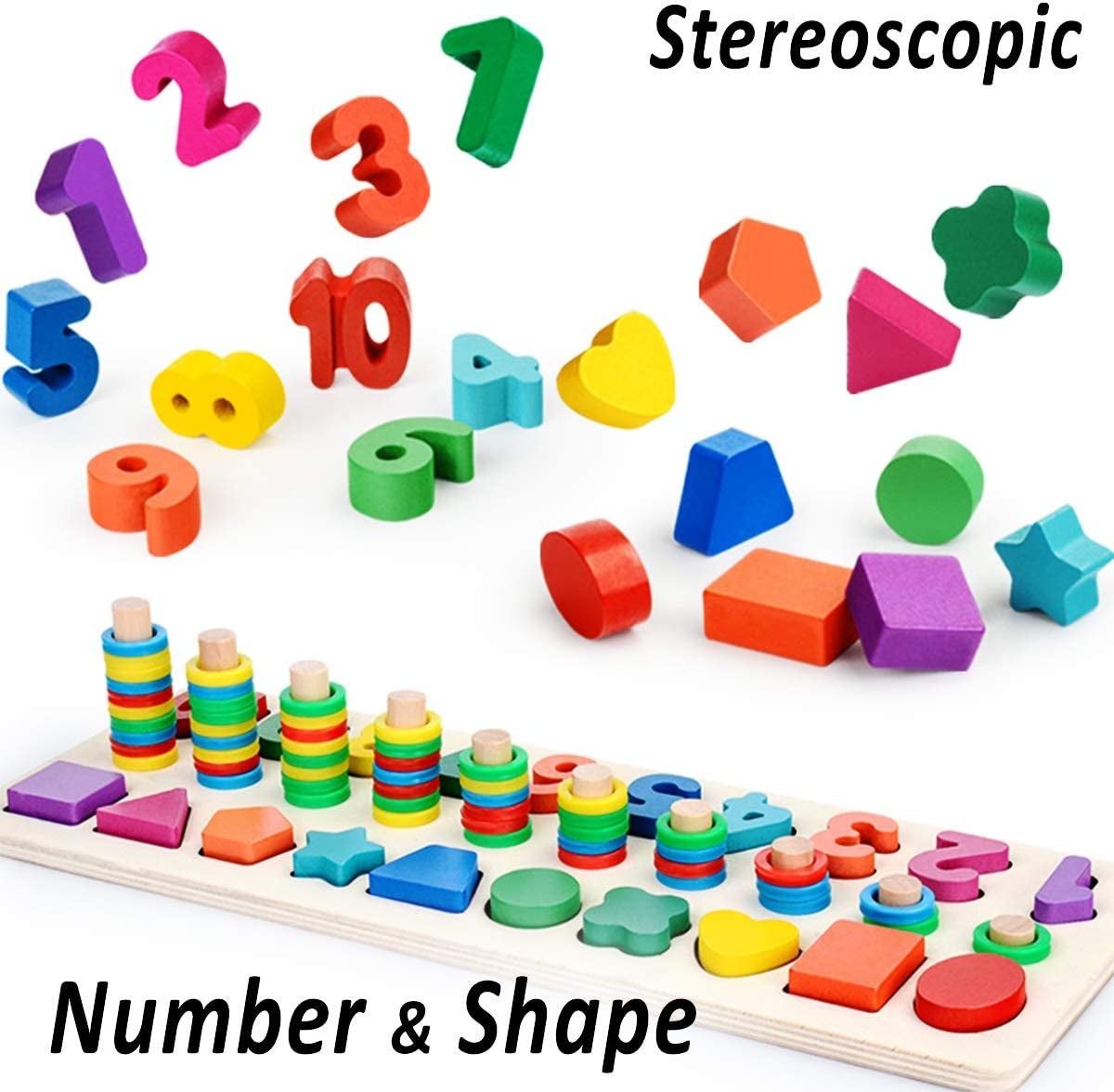Montessori Educational Wooden Counting Blocks – Number Puzzle & Shape Stacker Toy