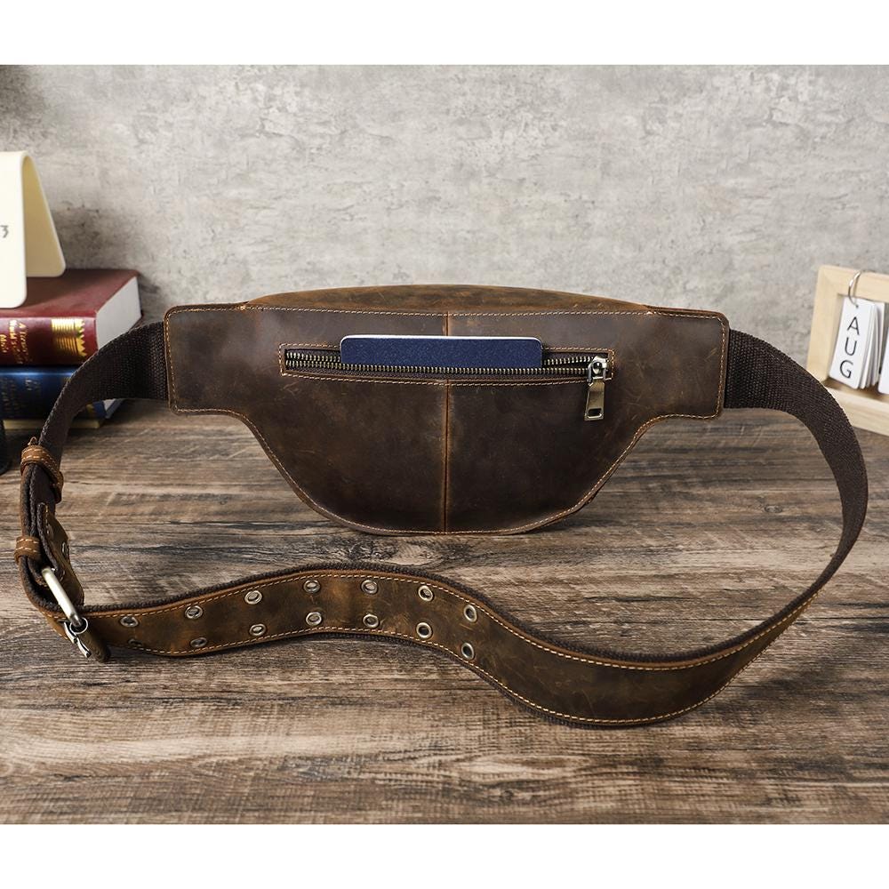 Leather Fanny Pack for Men, Custom Crossbody Sling Bag, Mens Waist Belt Bag Fits iPad Mini, Gift for Him, Velmora
