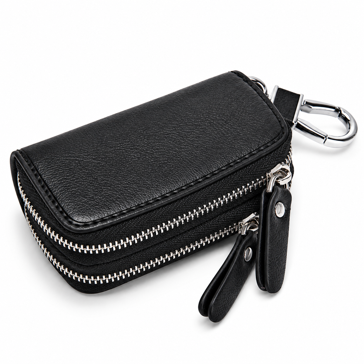 Linea Genuine Leather Double Zipper Key Case Wallet with Carabiner Clip