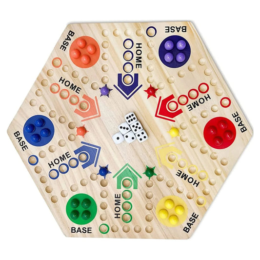 Multicolor Wooden Fast Track Board Game – Ludo & Checkers for 4-6 People