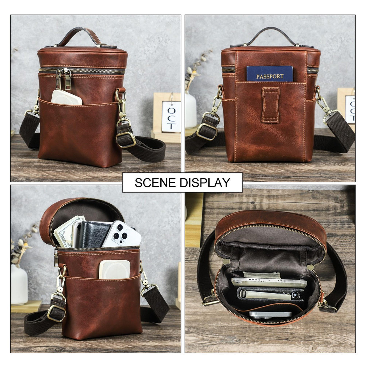 Personalized Leather Crossbody Bag for Men, Custom Mens Shoulder Sling Bag, Vertical Travel Satchel Bag, Gift for Him, Alfiero