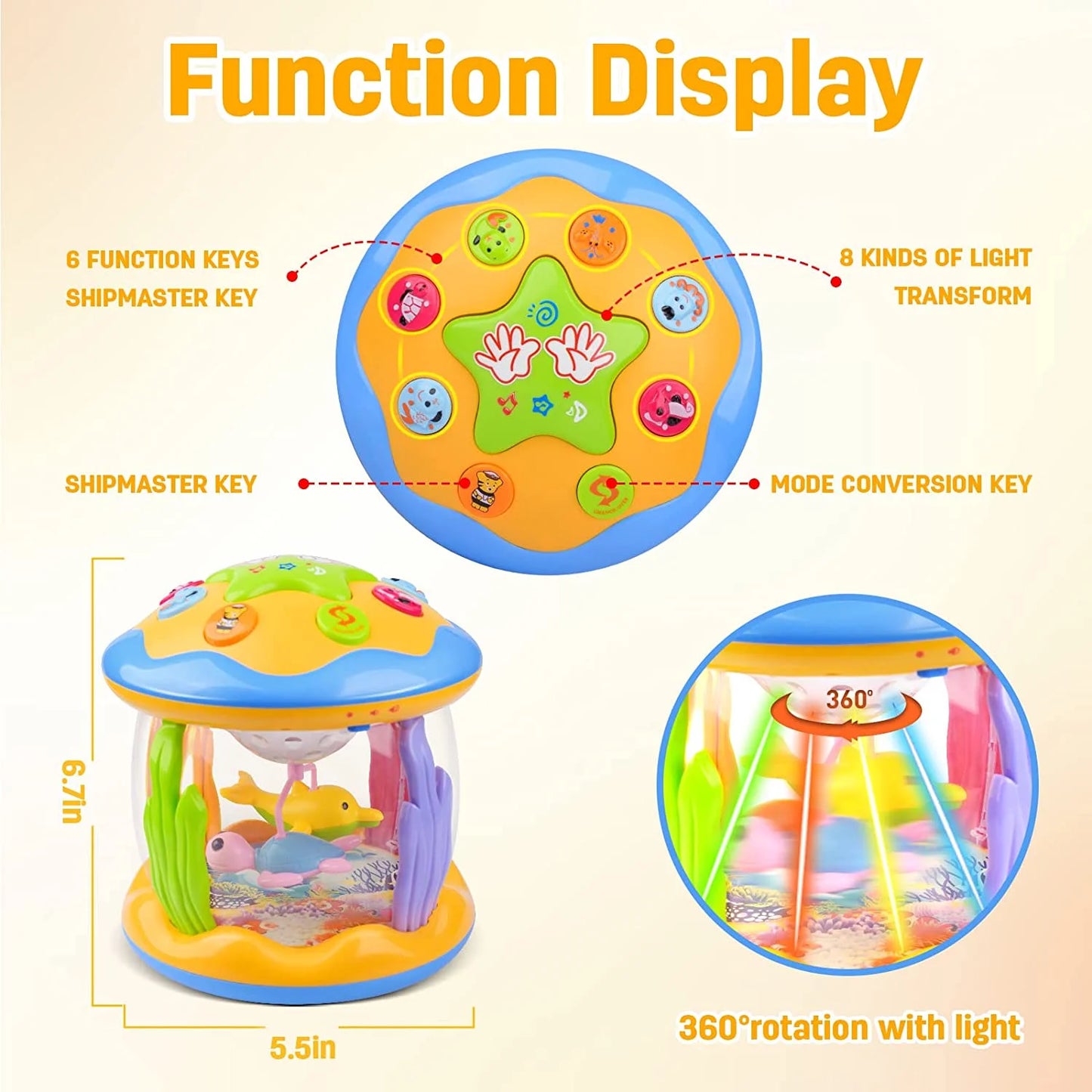 Light-Up Musical Ocean Projector Toy – Baby Gift for Crawling & Walking Development