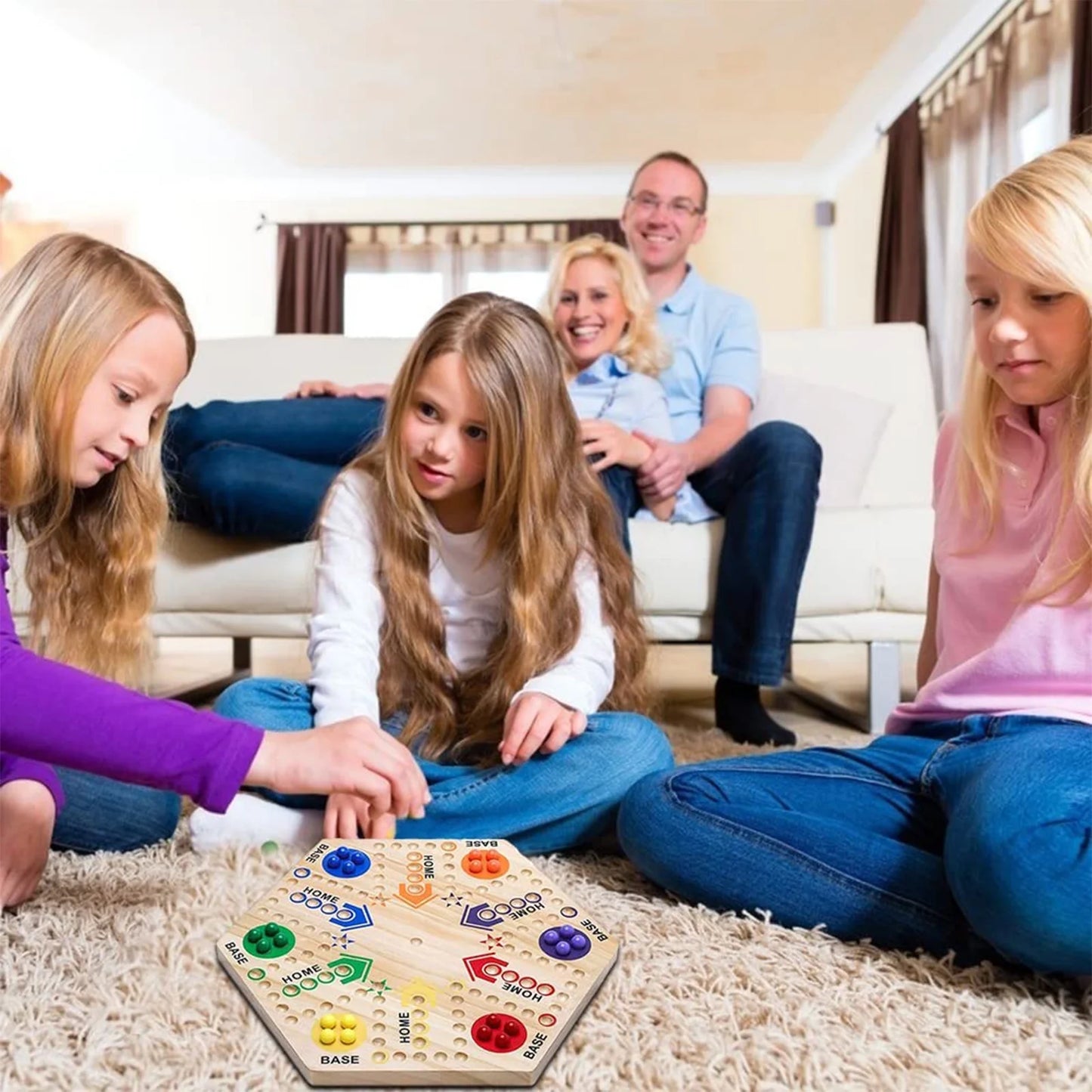 Multicolor Wooden Fast Track Board Game – Ludo & Checkers for 4-6 People