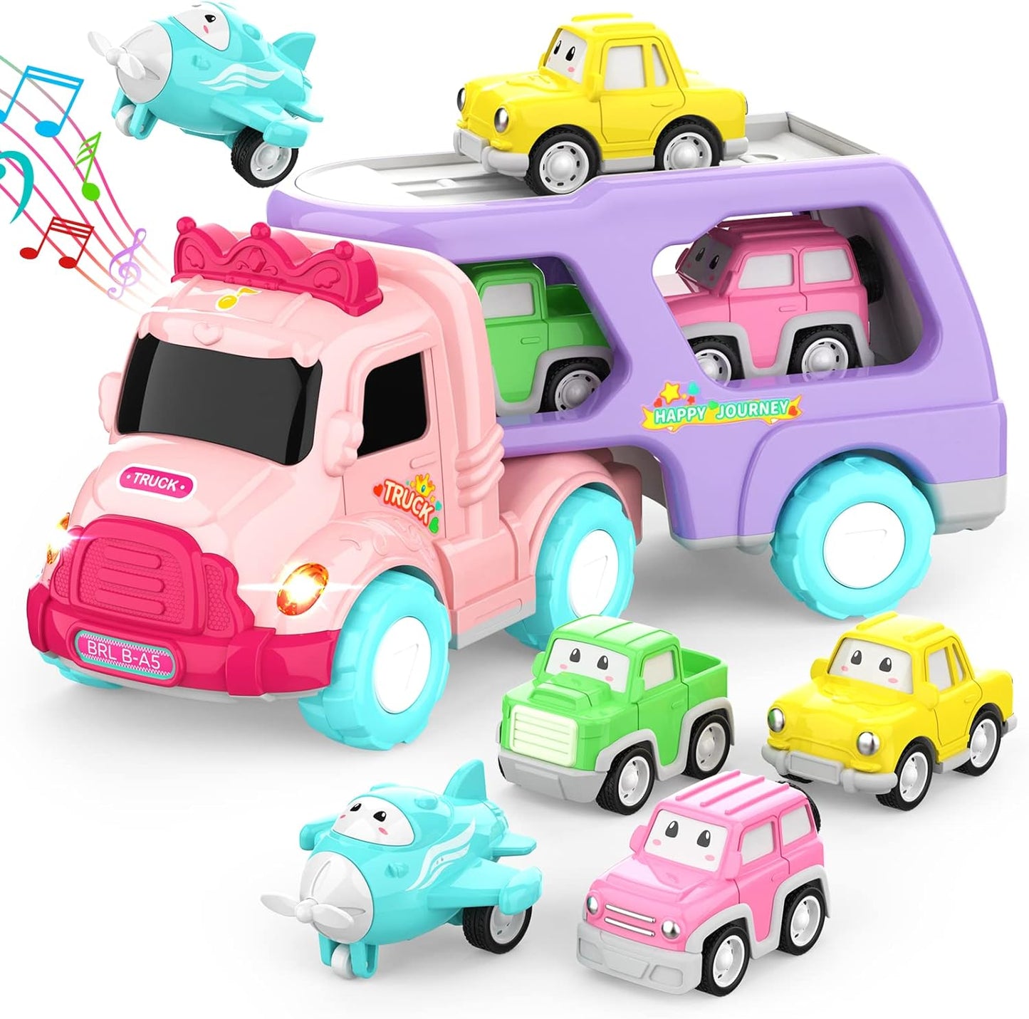Pink 5 in 1 Carrier Truck Toy for Girls – Lights and Sounds