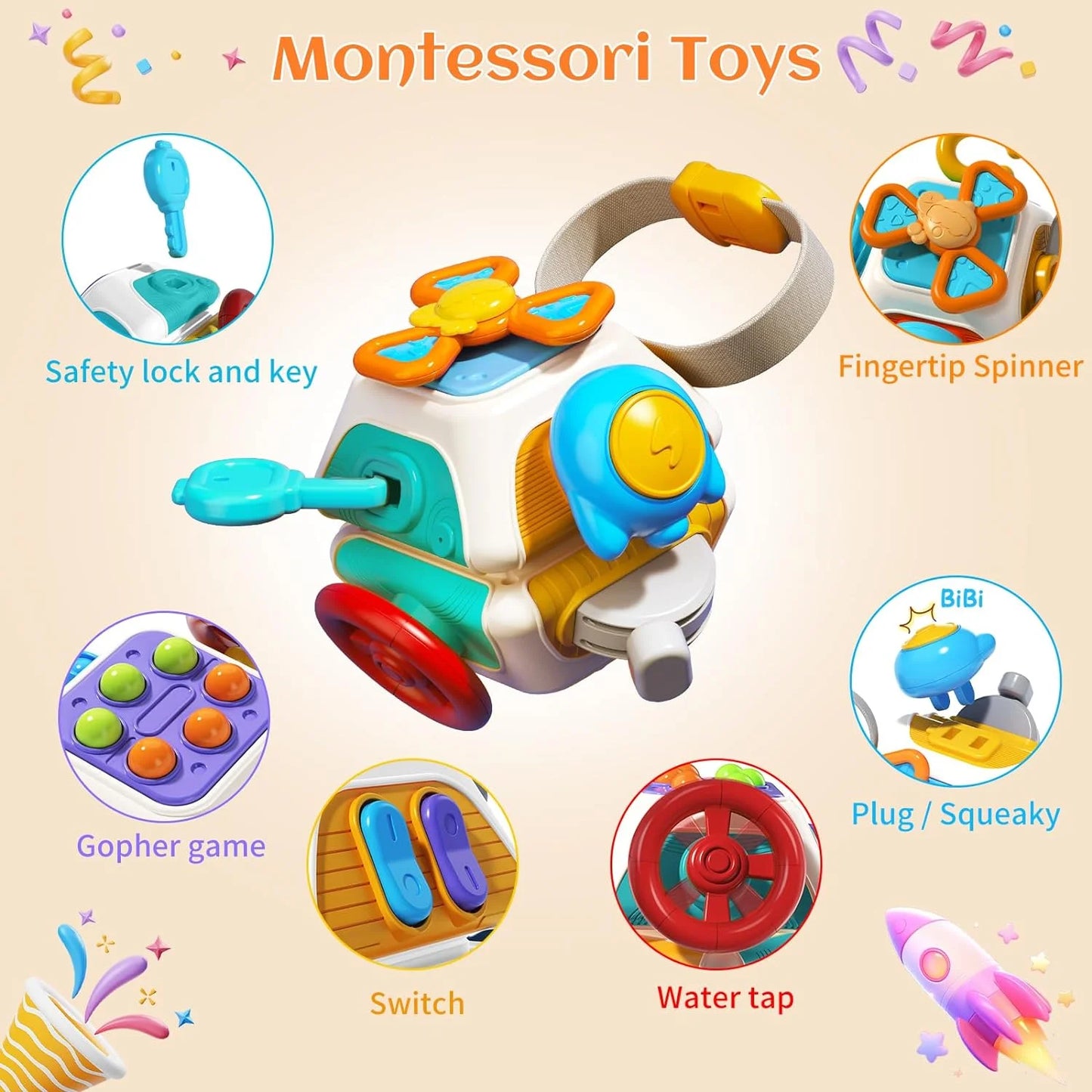 Busy Cube Sensory Toy – Montessori Educational Toy for 1–3 Year Olds