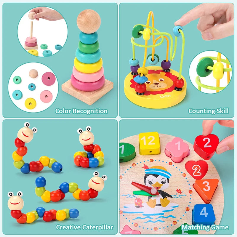 Montessori Wooden Toys Set – 5-6 Piece Educational Puzzle & Learning Toy for Babies