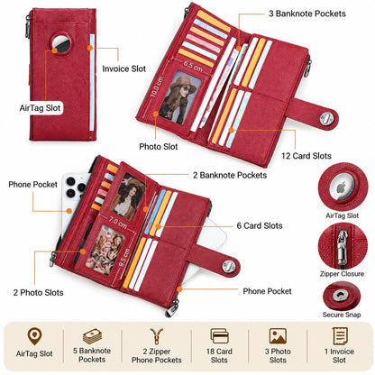 Personalized Leather Long Wallet for Women, Custom Double Zipper Clutch Purse, Twist Lock Card Holder Phone Wallet, Gift for Her, Orlando