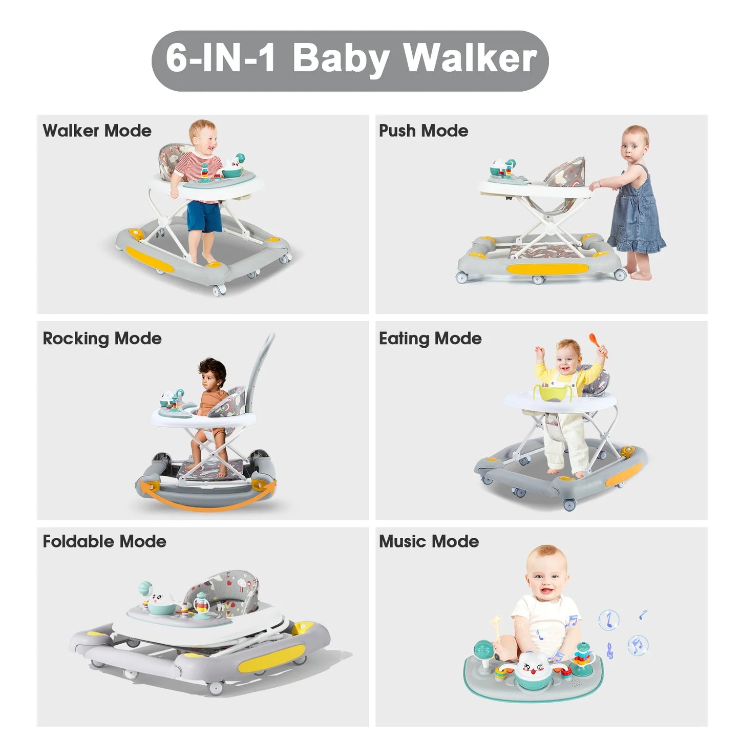 6-in-1 Musical Baby Walker – Foldable Push Toy with Activity Station 