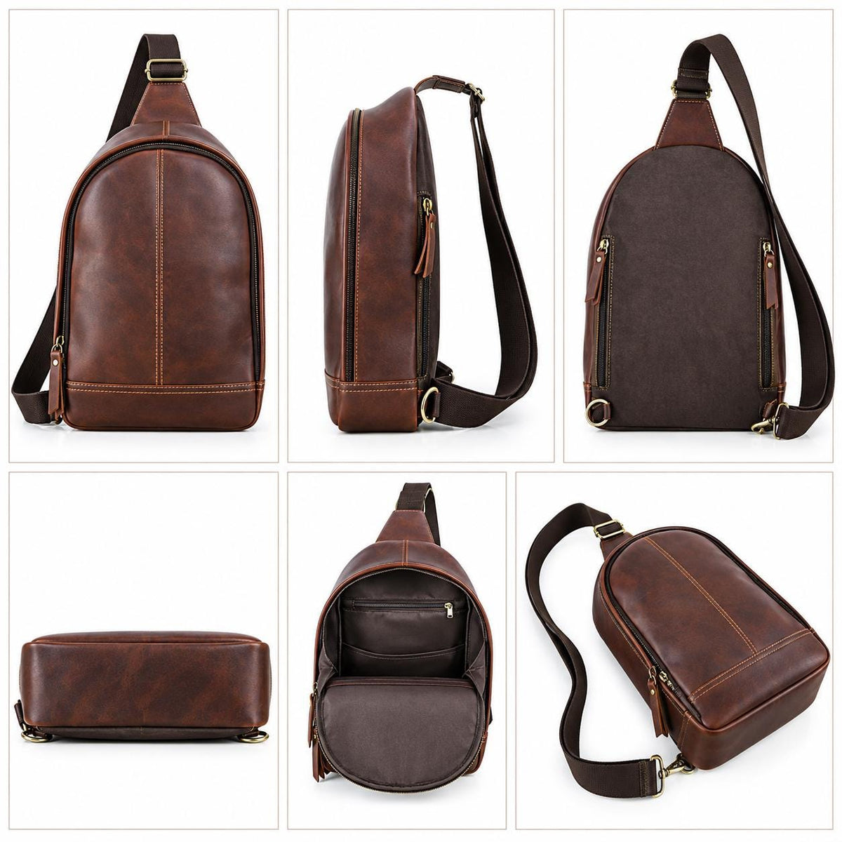 Leather Sling Bag for Men, Custom Crossbody Backpack Fits 13.3 Inch Laptop, One Shoulder Chest Bag, Bellagra