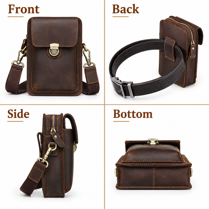 Santino Handcrafted Genuine Leather Crossbody Bag, Belt Bag & EDC Travel Pouch