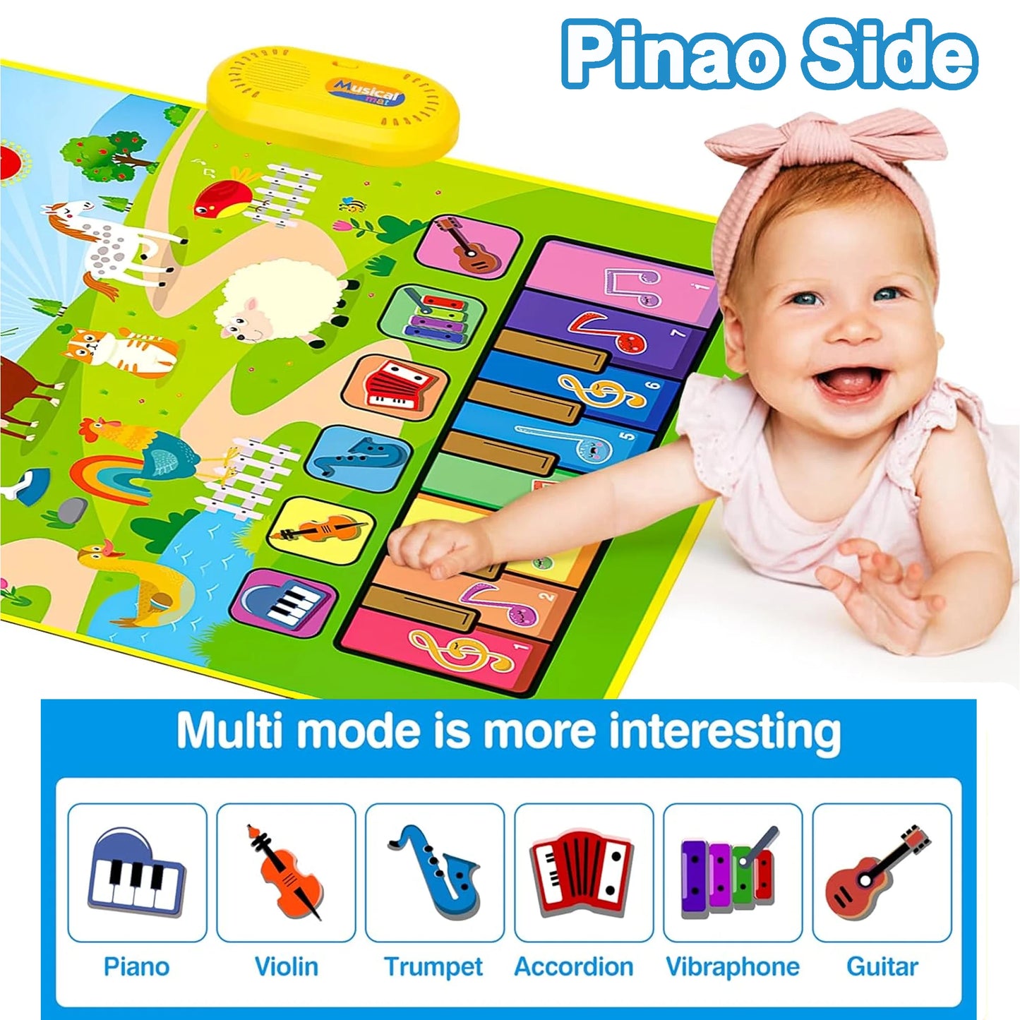 3-in-1 Musical Mat Toy – Piano & Drum Floor Blanket with Sticks for Toddlers Ages 1–3