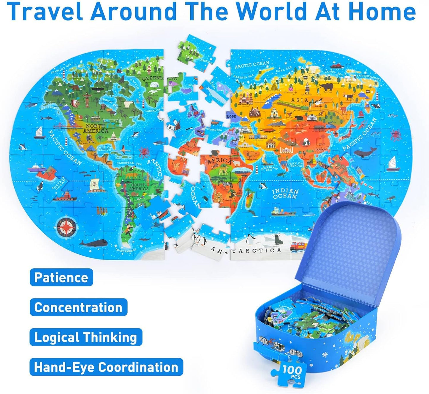 World Map Jigsaw Puzzle – 100-Piece Educational Geography Toy for 