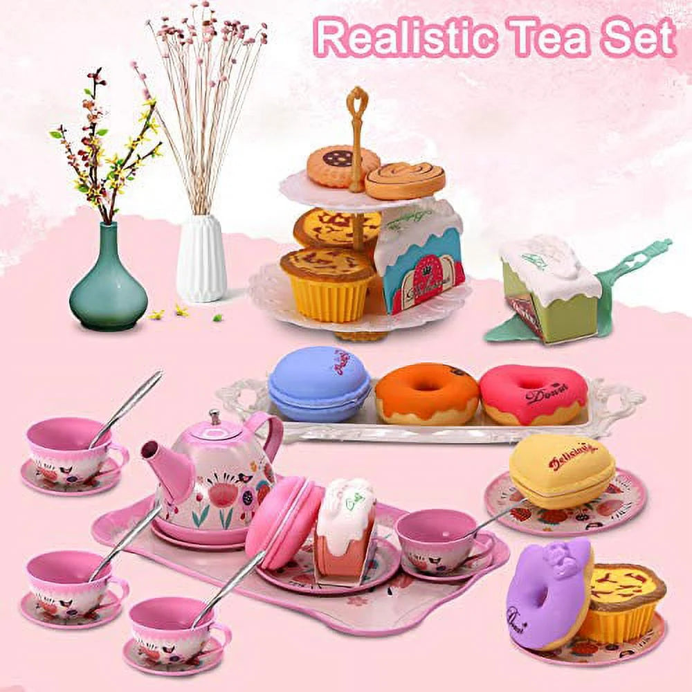 Kids Tea Party Playset – Princess Kitchen Toy with Teapot, Dessert & Carrying Case