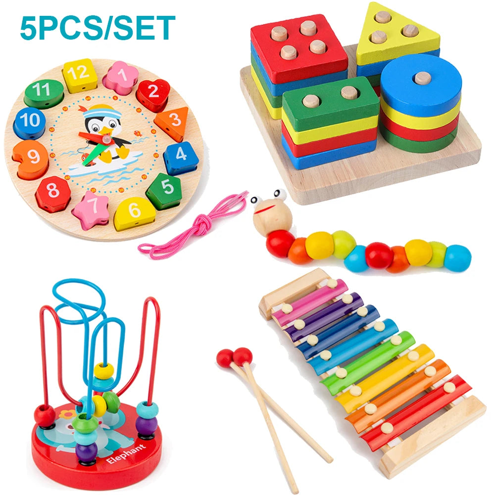 Montessori Wooden Toys Set – 5-6 Piece Educational Puzzle & Learning Toy for Babies