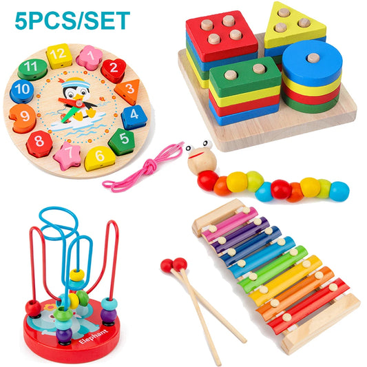 Montessori Wooden Toys Set – 5-6 Piece Educational Puzzle & Learning Toy for Babies
