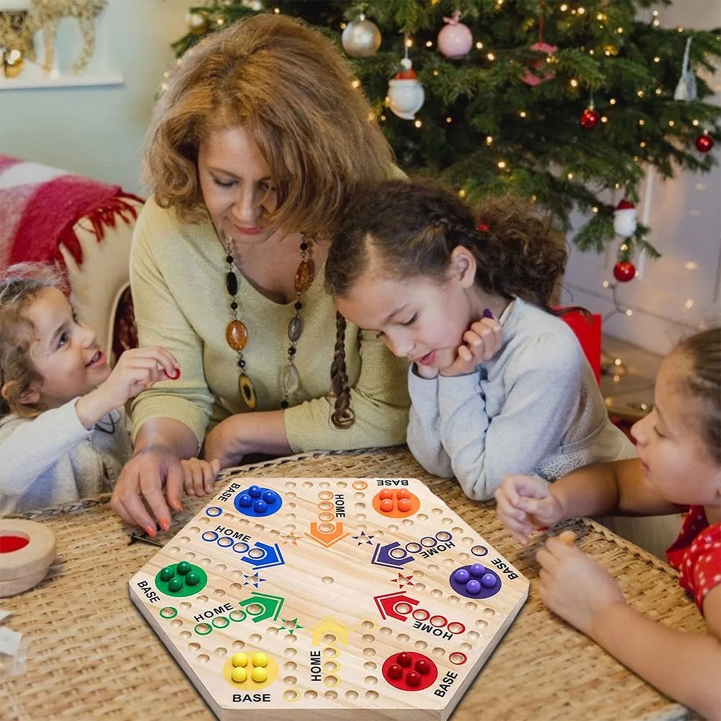 Multicolor Wooden Fast Track Board Game – Ludo & Checkers for 4-6 People