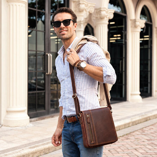 Leather Crossbody Messenger Bag for Men, Custom Mens Flap Shoulder Bag, Vintage Travel Work Satchel, Gift for Him, Rinaldo